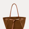 AJEES premium brown suede tote bag with leather handles and front knot design for women