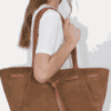 AJEES premium brown suede tote bag with leather handles and front knot design for women