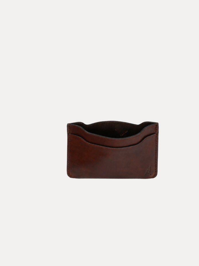 Shop Virello Card Holder, a slim genuine leather wallet for men with a minimalist design, practical card storage and premium brown leather finish.