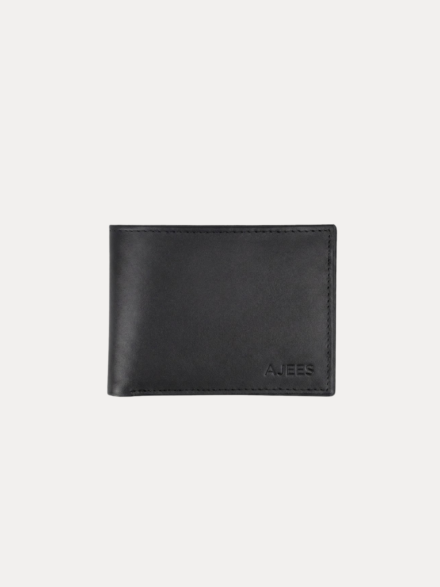 AJEES black Genuine Leather Bifold Wallet for Men with ID Window, Zipper Pocket, Card Slots and Cash Compartments