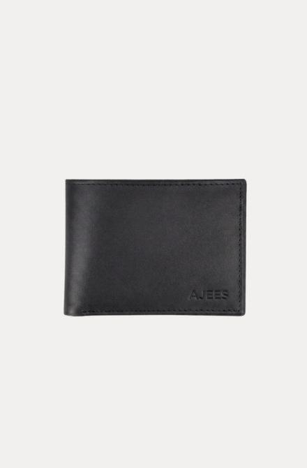 AJEES black Genuine Leather Bifold Wallet for Men with ID Window, Zipper Pocket, Card Slots and Cash Compartments