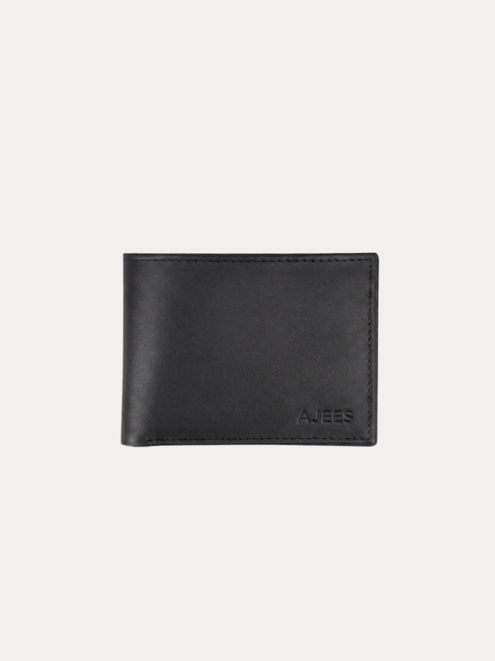 AJEES black Genuine Leather Bifold Wallet for Men with ID Window, Zipper Pocket, Card Slots and Cash Compartments