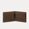 AJEES berline men wallet genuine cow leather bifold wallet for men with RFID protection, 4 card slots, coin pocket, and cash compartments in brown leather.