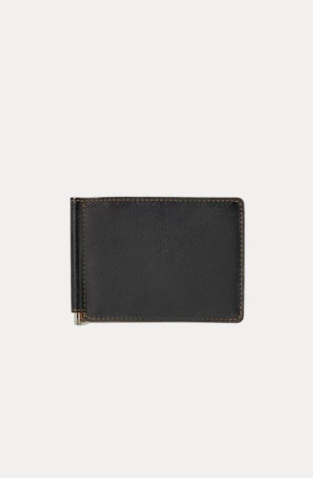 AJEES Premium Black Genuine Leather Money Clip Wallet for Men with Stainless Steel Money Clip and Multiple Card Slots