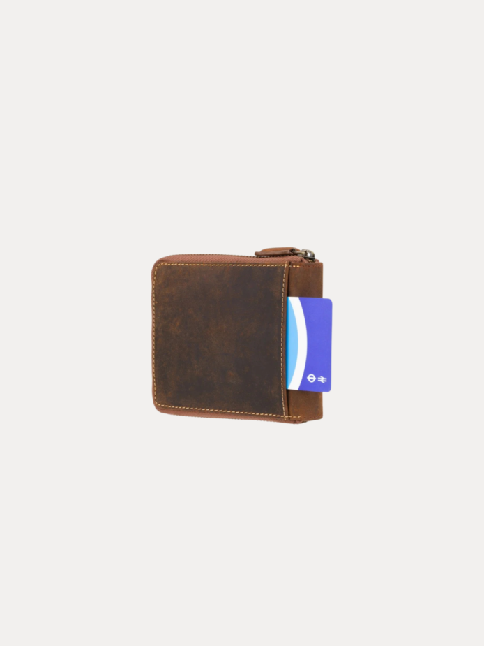 AJEES genuine brown leather osaka men wallet for men with multiple card slots, coin pocket and premium cow leather finish.
