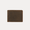 AJEES berline men wallet genuine cow leather bifold wallet for men with RFID protection, 4 card slots, coin pocket, and cash compartments in brown leather.