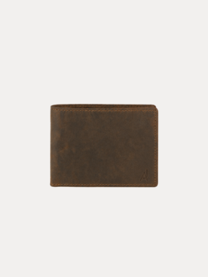 AJEES berline men wallet genuine cow leather bifold wallet for men with RFID protection, 4 card slots, coin pocket, and cash compartments in brown leather.
