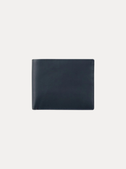 AJEES Navy Blue Genuine Leather Bifold Wallet for Men with ID Window, Zipper Pocket, Card Slots and Cash Compartments