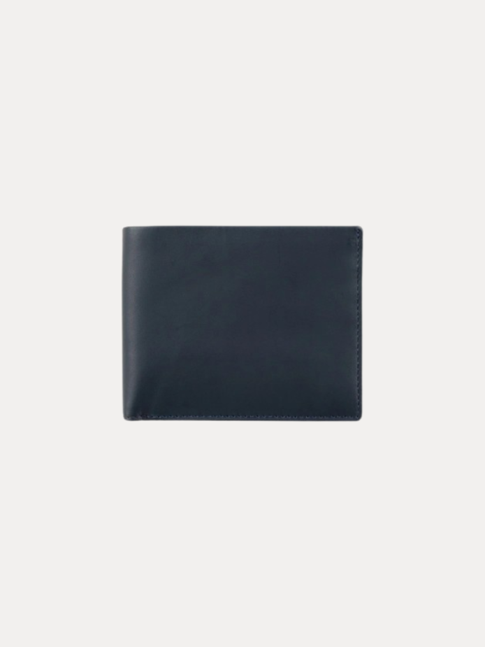 AJEES Navy Blue Genuine Leather Bifold Wallet for Men with ID Window, Zipper Pocket, Card Slots and Cash Compartments