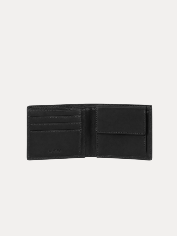 AJEES Premium Paris men Black Leather Wallet for Men with Coin Pocket, 4 Card Slots and Dual Cash Compartments
