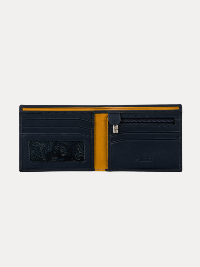 AJEES black Genuine Leather Bifold Wallet for Men with ID Window, Zipper Pocket, Card Slots and Cash Compartments