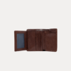 AJEES SPLIT men's genuine brown leather wallet with multiple card slots, transparent ID window, hidden pockets, and cash compartments.
