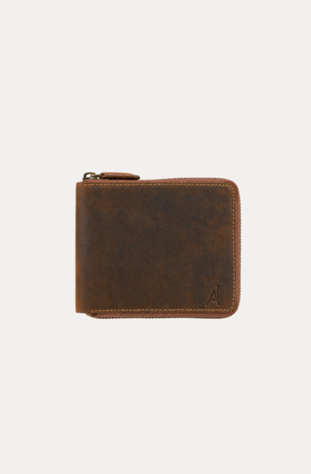 AJEES genuine brown leather osaka men wallet for men with multiple card slots, coin pocket and premium cow leather finish.