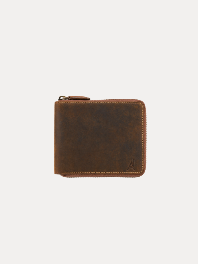 AJEES genuine brown leather osaka men wallet for men with multiple card slots, coin pocket and premium cow leather finish.