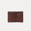 AJEES SPLIT men's genuine brown leather wallet with multiple card slots, transparent ID window, hidden pockets, and cash compartments.