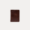 AJEES SPLIT men's genuine brown leather wallet with multiple card slots, transparent ID window, hidden pockets, and cash compartments.