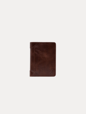AJEES SPLIT men's genuine brown leather wallet with multiple card slots, transparent ID window, hidden pockets, and cash compartments.