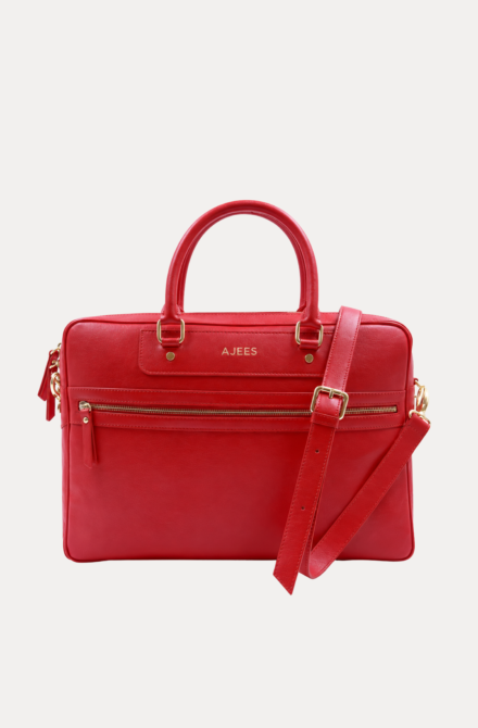 Savoy red leather laptop bag for office and business
