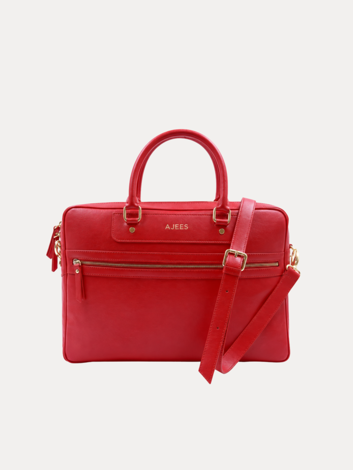 Savoy red leather laptop bag for office and business