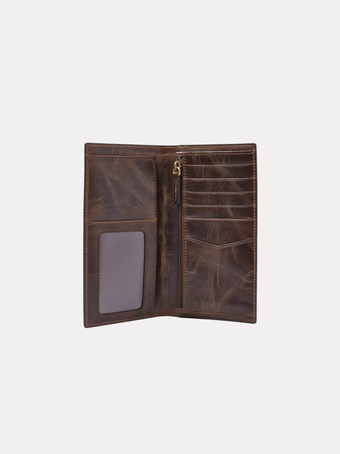 Aston Long Wallet black leather open with card slots and zip compartment