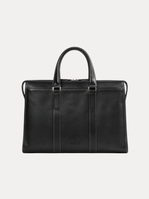 Black leather laptop briefcase with double handles and shoulder strap – AJEES Regal Laptop Bag