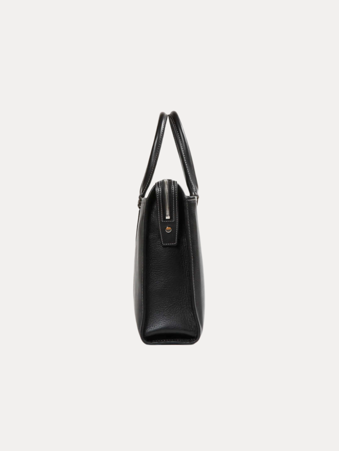 Black leather laptop briefcase with double handles and shoulder strap – AJEES Regal Laptop Bag
