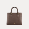 Brown saffiano leather handbag for women with gold-tone hardware and dual handles
