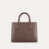 Brown saffiano leather handbag for women with gold-tone hardware and dual handles