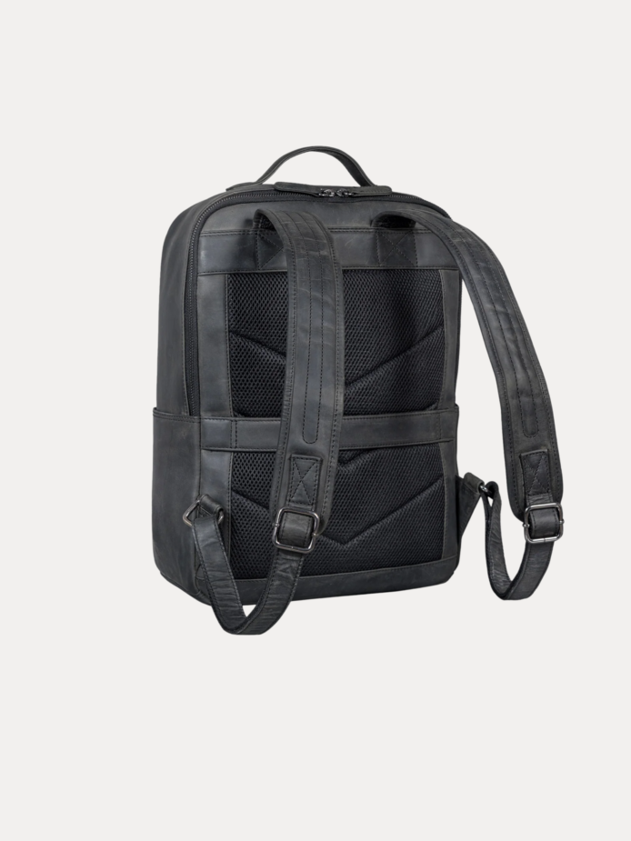 Evron genuine leather laptop backpack - brown vintage finish side view