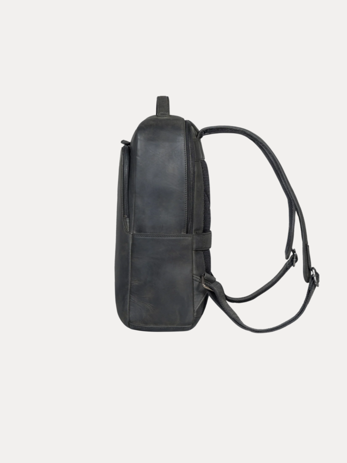 Evron genuine leather laptop backpack - brown vintage finish side view