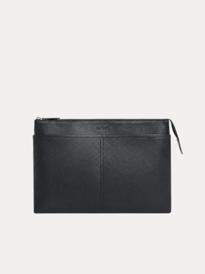 Delsaro black leather travel bag by AJEES Leather with minimalist design and premium textured leather.