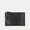 Black leather Iron Travel Bag with front zip pocket by AJEES