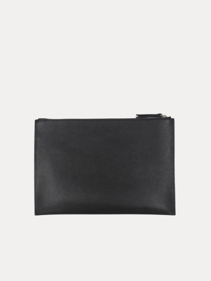 Black leather Iron Travel Bag with front zip pocket by AJEES