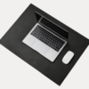 AJEES Premium Leather Desk Mat with laptop and mouse on a black leather office desk mat.
