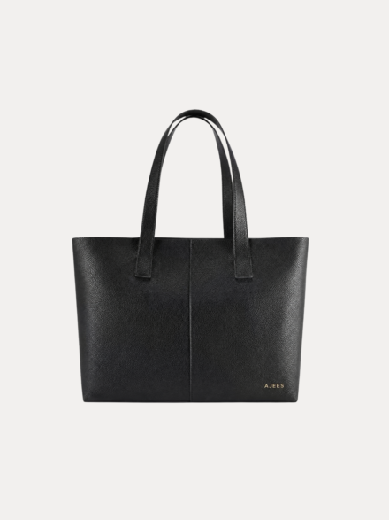 Black pebbled leather tote bag for women with double top handles – Liano