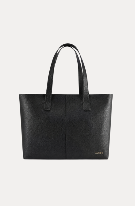 Black pebbled leather tote bag for women with double top handles – Liano