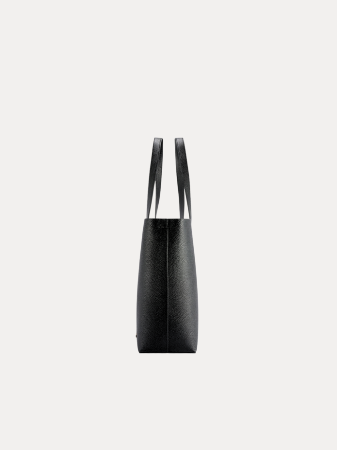 Black pebbled leather tote bag for women with double top handles – Liano