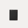 Black leather trifold card holder wallet for men with red stitch detail – Virello