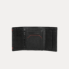Black leather trifold card holder wallet for men with red stitch detail – Virello