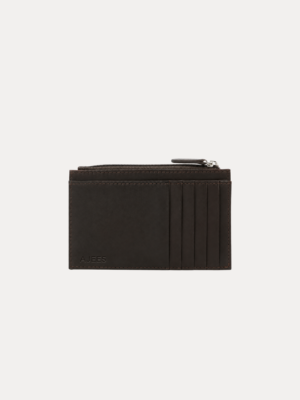 Brown leather zip card holder wallet with coin pocket