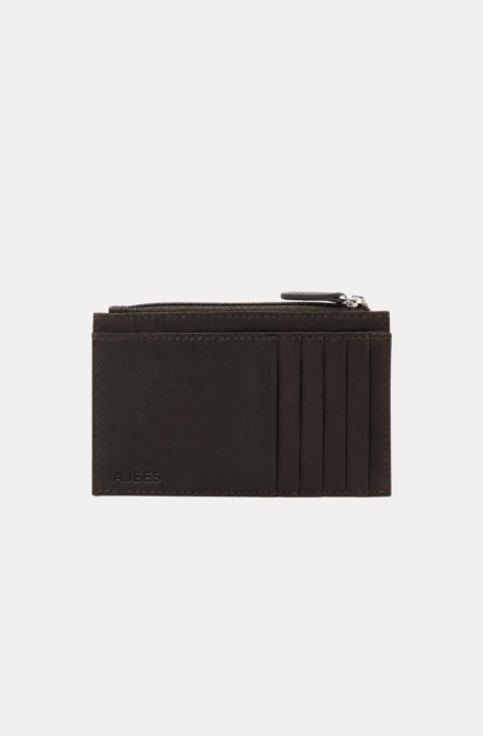 Brown leather zip card holder wallet with coin pocket