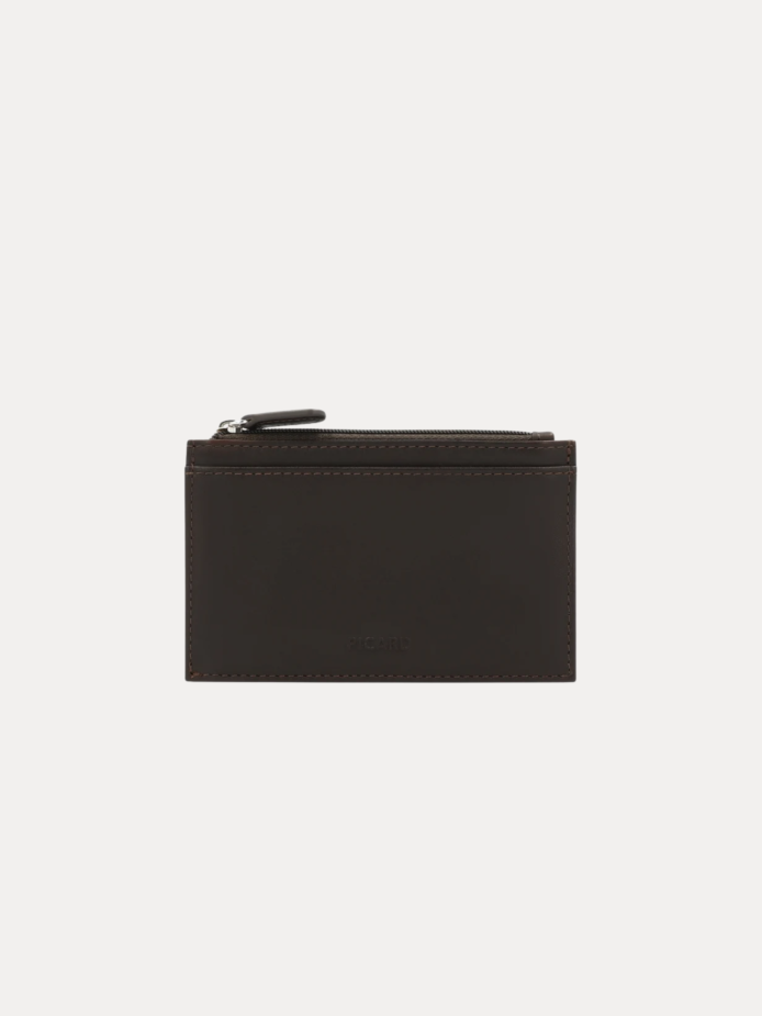 Brown leather zip card holder wallet with coin pocket