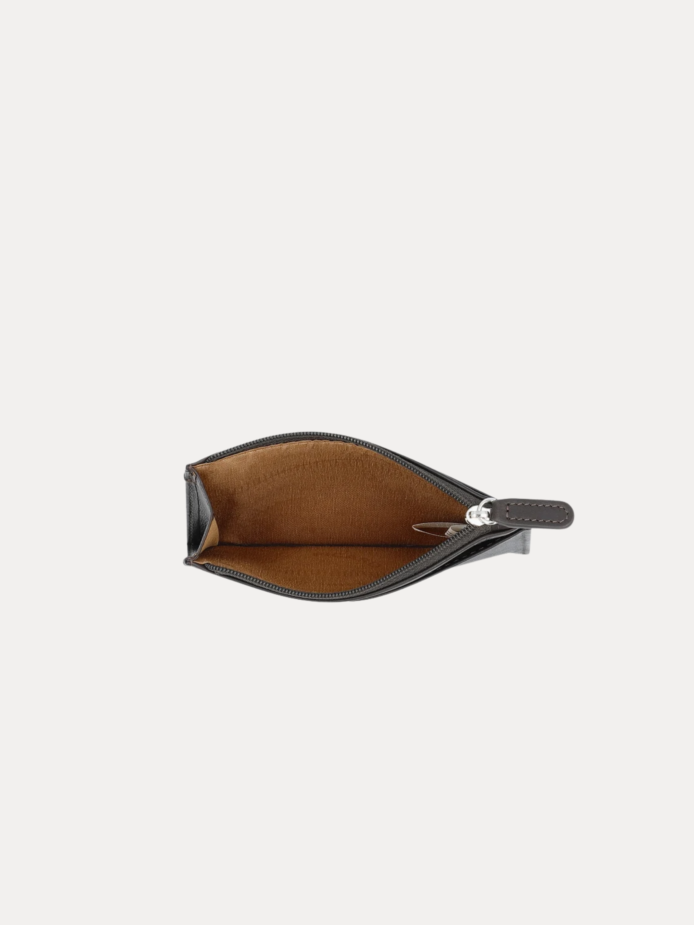 Brown leather zip card holder wallet with coin pocket