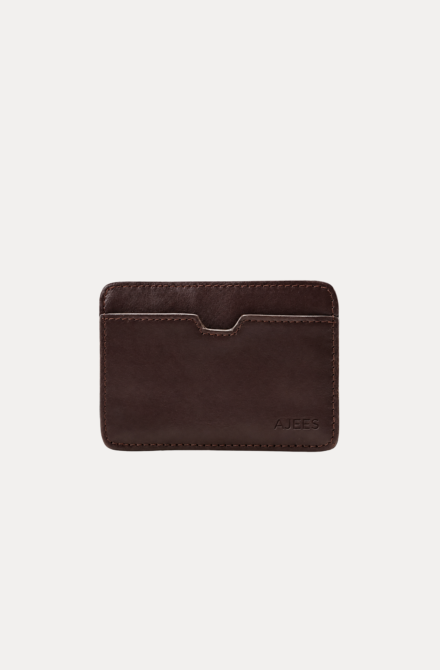 Brown leather card holder wallet with cutout card slot – Veyron