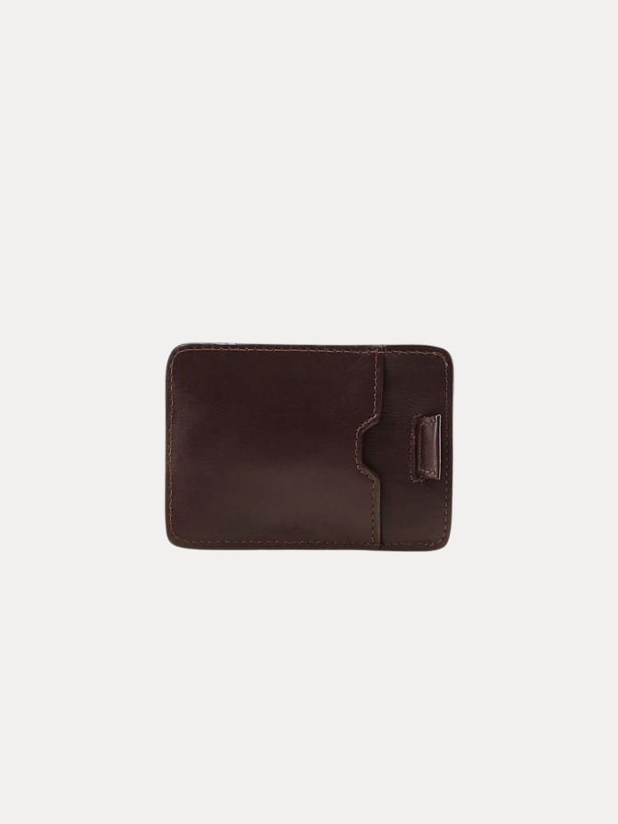 Brown leather card holder wallet with cutout card slot – Veyron