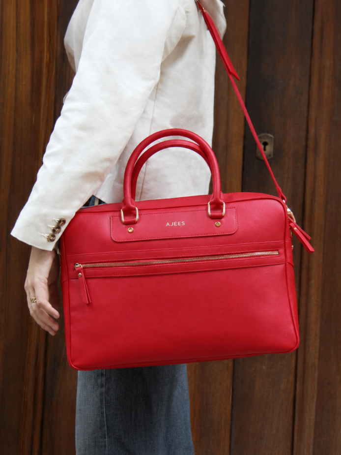 Savoy red leather laptop bag for office and business