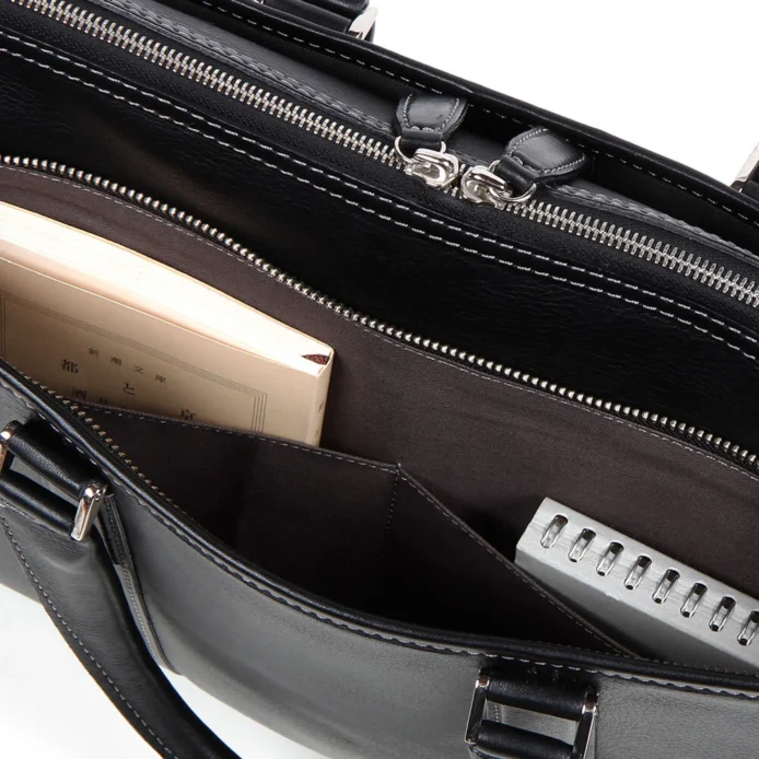Black leather laptop briefcase with double handles and shoulder strap – AJEES Regal Laptop Bag