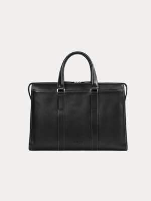 Black leather laptop briefcase with double handles and shoulder strap – AJEES Regal Laptop Bag