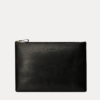 Black leather Late laptop bag with gold zipper and embossed AJEES logo
