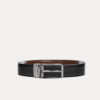 Men's reversible black and brown leather belt with silver rotating buckle